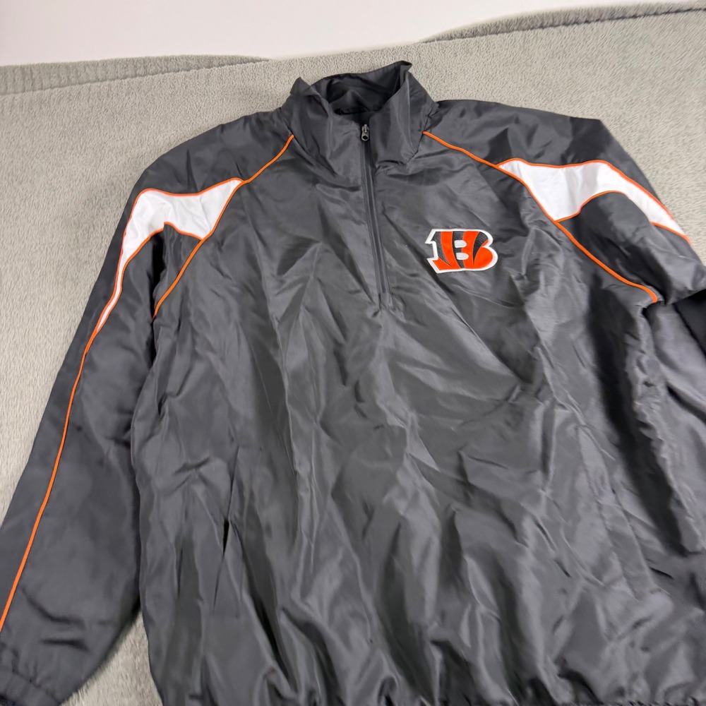 NFL Cincinnati Bengals Mens XXL Quarter Zip Windbreaker Jacket Gray Orange